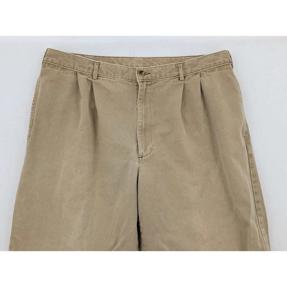 Vintage L.L. Bean Double L Chinos Mens 36x30 Khaki Pleated Relaxed Fit Pants